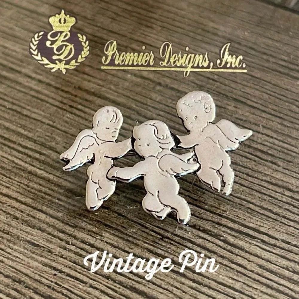2004 Premier Designs Cherub Pin - Silver-Tone